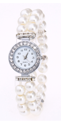 Montre avec bracelet élastique perles blanches